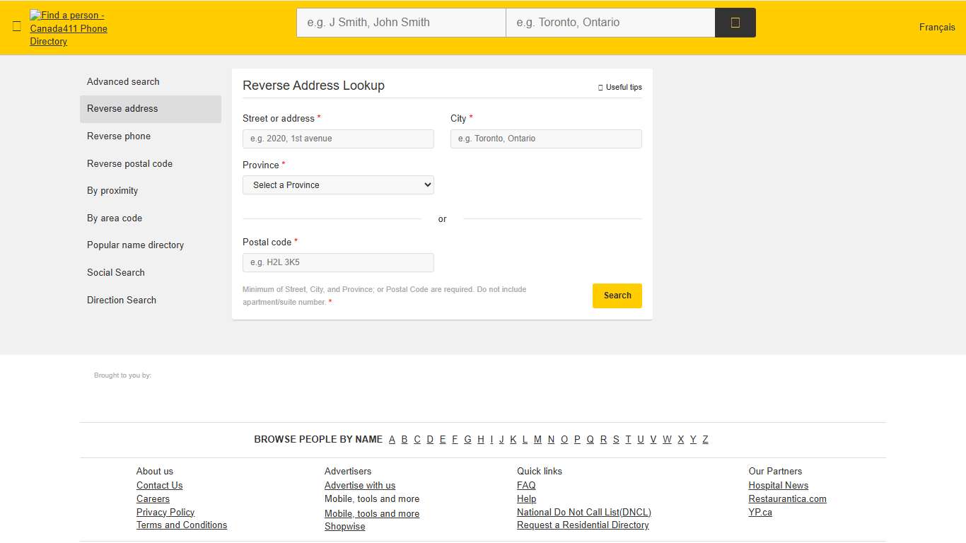 Reverse Address Lookup - Canadian People Search | Canada 411 People Finder