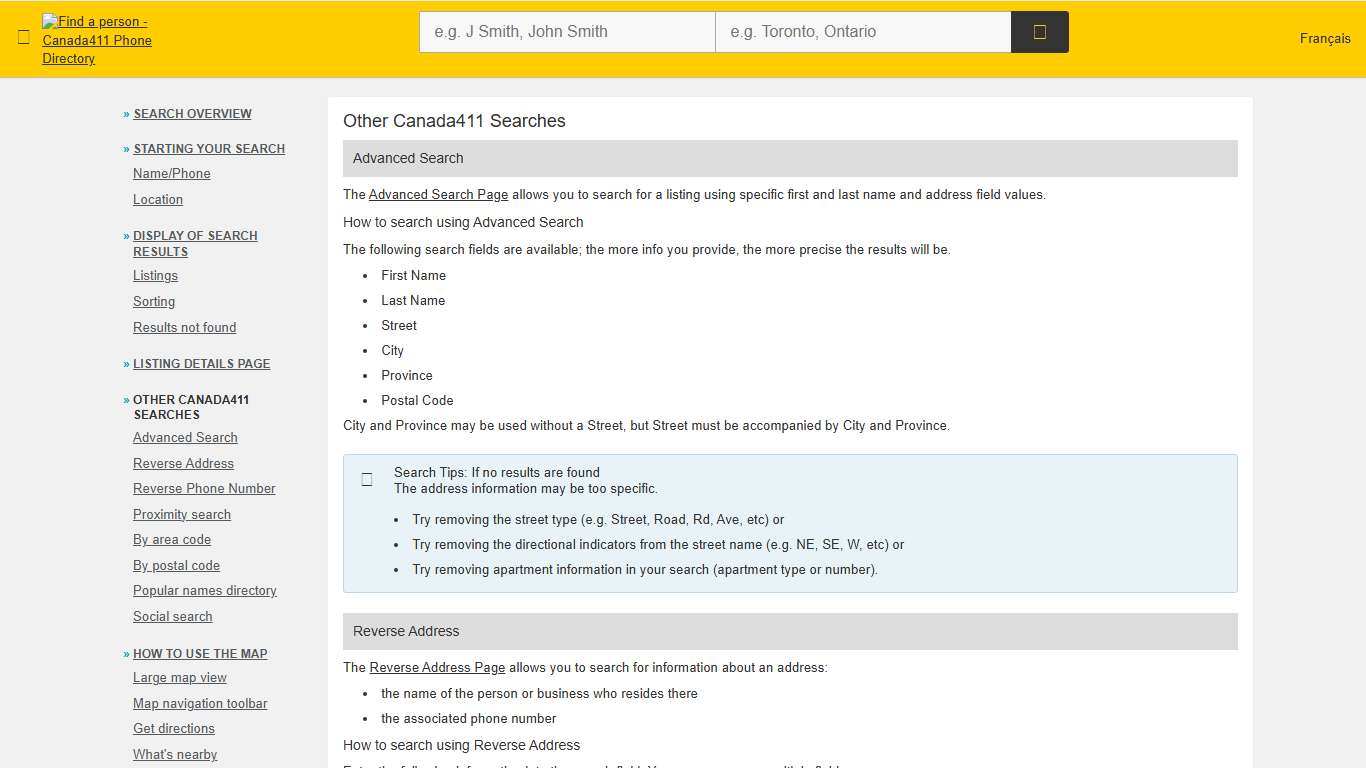 Canada 411 - Find a Person Help Files - powered by Canada411.ca™